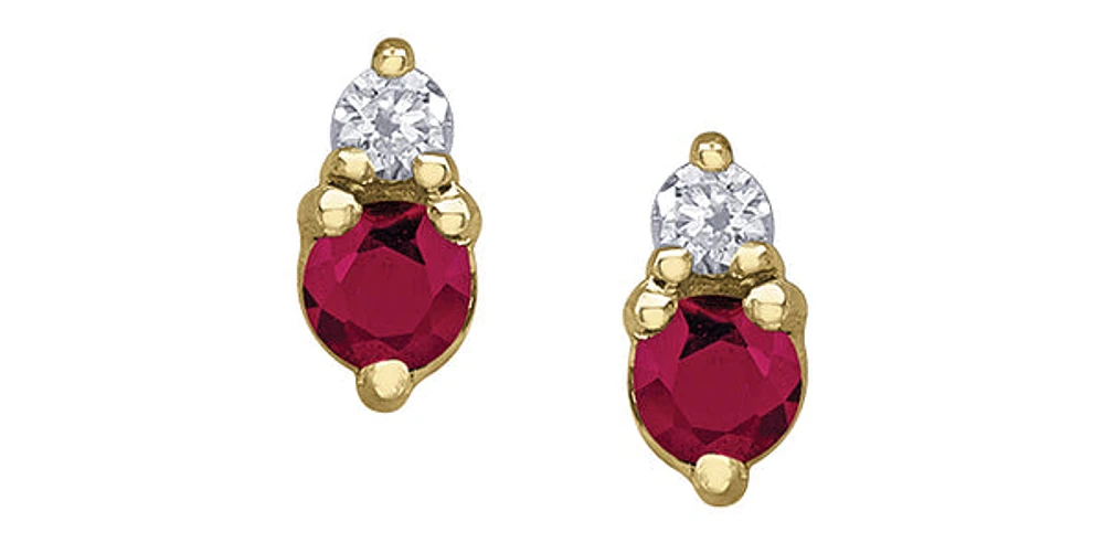 10K Yellow Gold Ruby and Diamond Earrings