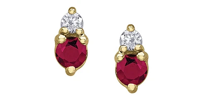 10K Yellow Gold Ruby and Diamond Earrings