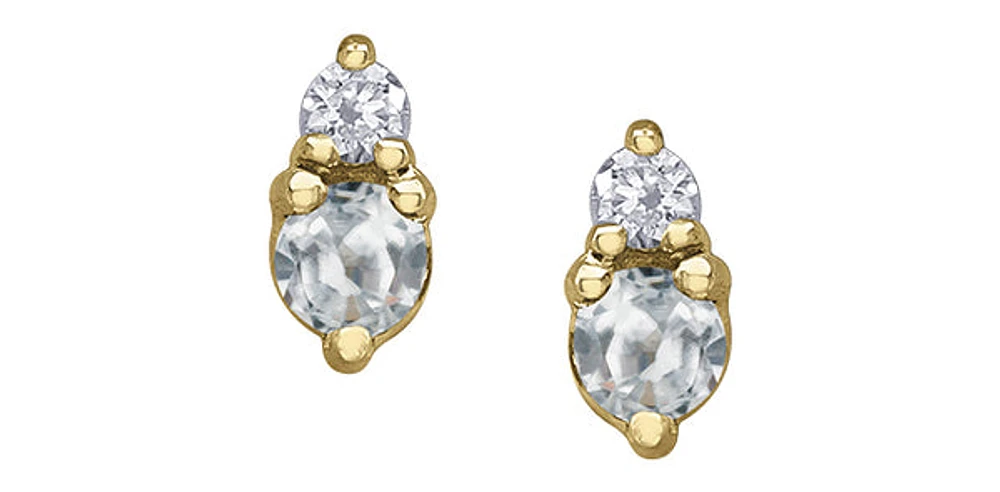 10K Yellow Gold White Topaz and Diamond Earrings