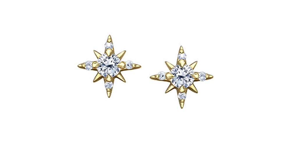 14K Yellow Gold 0.16cttw Canadian Diamond Star Earrings