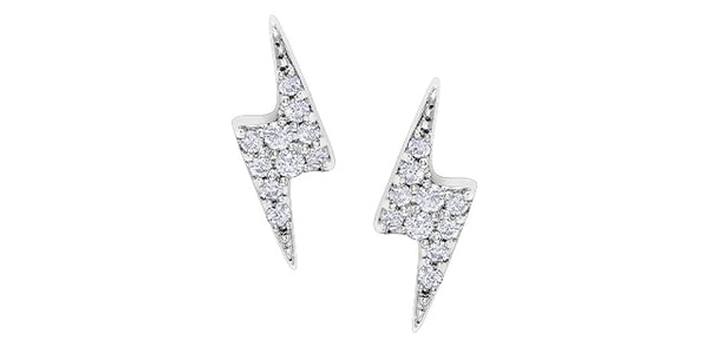10K Gold 0.07cttw Round Brilliant Cut Lightning Bolt Diamond Earrings