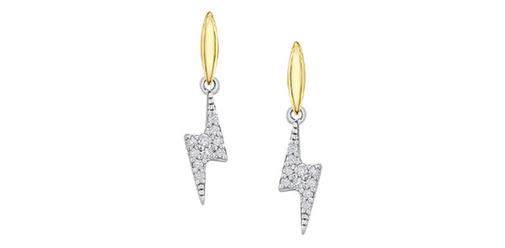 10K White & Yellow Gold 0.07cttw Diamond Lightning Bolt Earrings