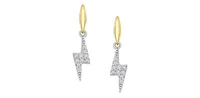 10K White & Yellow Gold 0.07cttw Diamond Lightning Bolt Earrings