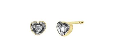 10K Yellow Gold 0.03cttw Diamond Heart Stud Earrings