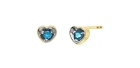 10K Yellow Gold Blue Topaz Heart Stud Earrings