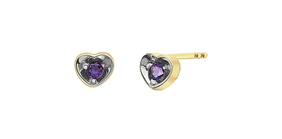 10K Yellow Gold Amethyst Heart Stud Earrings