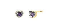 10K Yellow Gold Amethyst Heart Stud Earrings