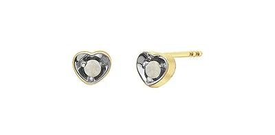 10K Yellow Gold Opal Heart Stud Earrings