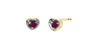 10K Yellow Gold Ruby Heart Stud Earrings