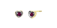 10K Yellow Gold Ruby Heart Stud Earrings