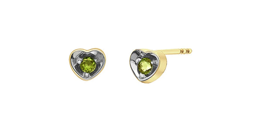 10K Yellow Gold Peridot Heart Stud Earrings