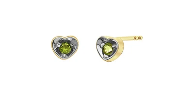 10K Yellow Gold Peridot Heart Stud Earrings