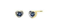10K Yellow Gold Sapphire Heart Stud Earrings