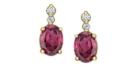 10K Yellow Gold Oval Cut Rhodolite Garnet and Diamond Earrings