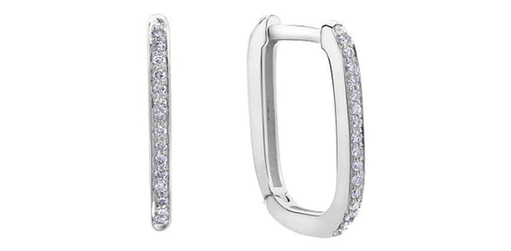 10K White Gold 0.09 cttw Diamond Square Hoop Earrings