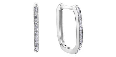 10K White Gold 0.09 cttw Diamond Square Hoop Earrings