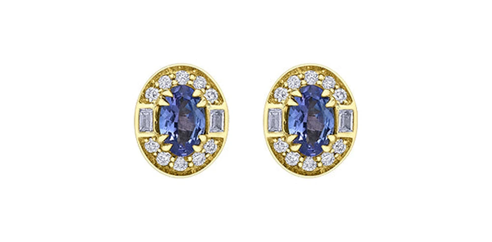 10K Yellow Gold Tanzanite, White Sapphire & Diamond Earrings
