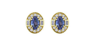10K Yellow Gold Tanzanite, White Sapphire & Diamond Earrings
