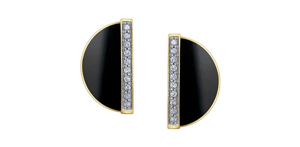 10K Yellow Gold Onyx and Diamond Earrings
