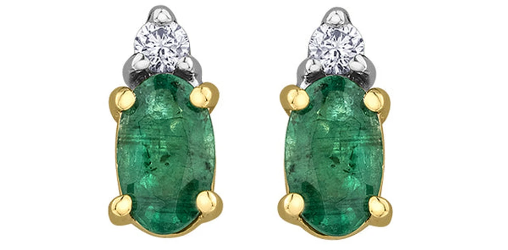 10K Yellow Gold Emerald & Diamond Earring