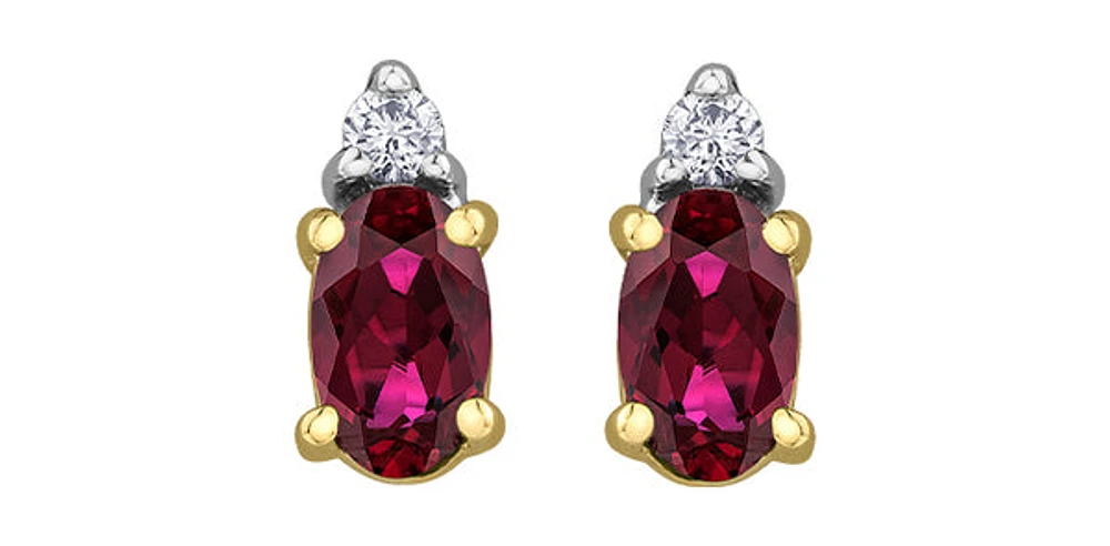 10K Yellow Gold Ruby and Diamond Studs