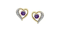 10K Yellow Gold Amethyst and Diamond Heart Stud Earrings