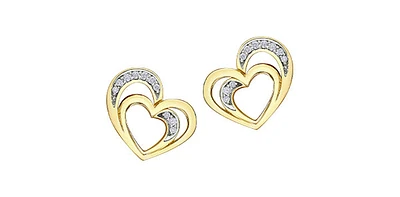 10K Yellow Gold 0.12cttw Diamond Heart Stud Earrings