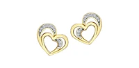 10K Yellow Gold 0.12cttw Diamond Heart Stud Earrings