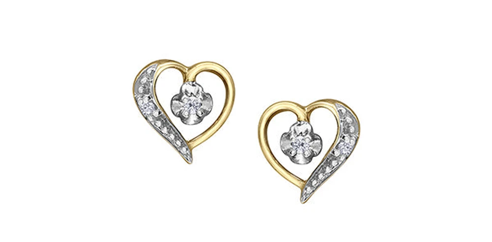 10K Yellow Gold 0.03cttw Diamond Heart Stud Earrings