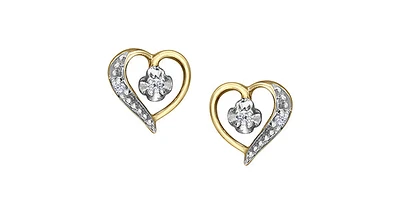 10K Yellow Gold 0.03cttw Diamond Heart Stud Earrings