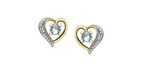 10K Yellow Gold Aquamarine and Diamond Heart Stud Earrings
