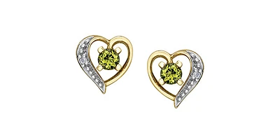 10K Yellow Gold Peridot and Diamond Heart Stud Earrings