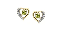 10K Yellow Gold Peridot and Diamond Heart Stud Earrings