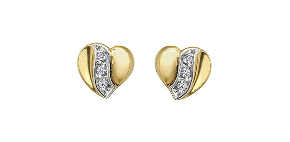 10K Yellow Gold 0.04cttw Diamond Heart Stud Earrings