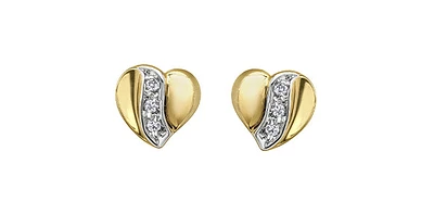 10K Yellow Gold 0.04cttw Diamond Heart Stud Earrings