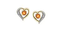 10K Yellow Gold Citrine  and Diamond Heart Stud Earrings