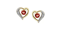 10K Yellow Gold Garnet and Diamond Heart Stud Earrings