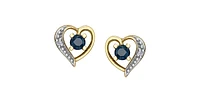 10K Yellow Gold Sapphire and Diamond Heart Stud Earrings