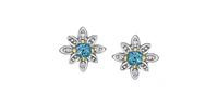 10K Yellow Gold Blue Topaz and Diamond Stud Earrings