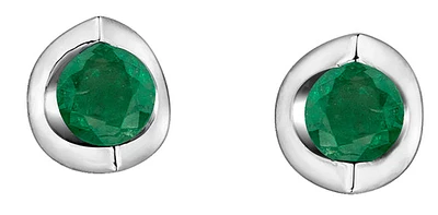 10K White Gold Genuine Emerald Earrings
