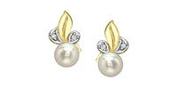 10K Yellow Gold Pearl and Diamond Stud Earrings
