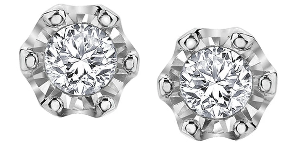 10K White Gold Illusion Set Diamond Solitaire Earrings 0.08cttw
