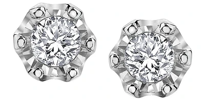 10K White Gold Illusion Set Diamond Solitaire Earrings 0.08cttw