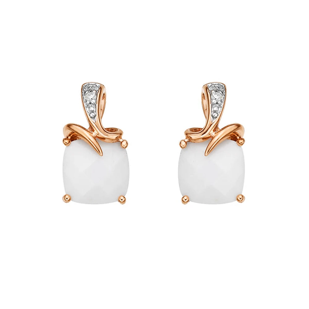 10K Rose Gold White Agate & Diamond Earrings