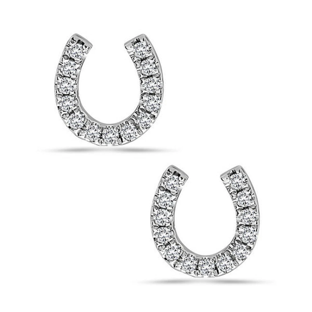 14K White Gold 0.06 cttw Diamond Horseshoe Earrings
