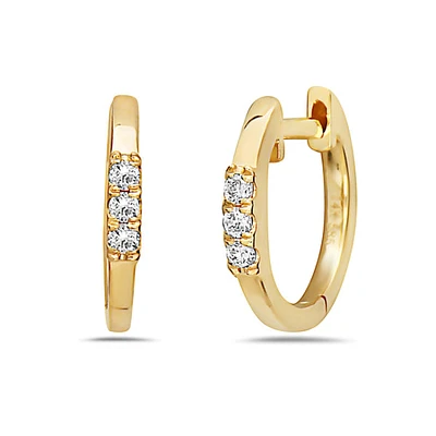 14K Yellow Gold cttw Diamond Hoop Earrings