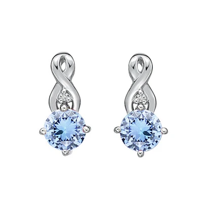 10K White Gold Diamond and Aquamarine Earrings