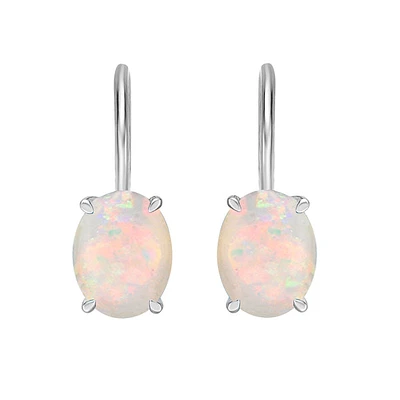 10K White Gold Prong-set White Opal Earring
