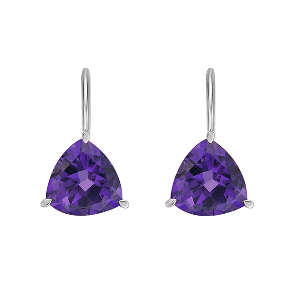 10K White Gold Prong-set Trillion Amethyst Earrings