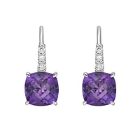 10K Gold Prong-set Cushion Amethyst Earrings with Diamond Accent